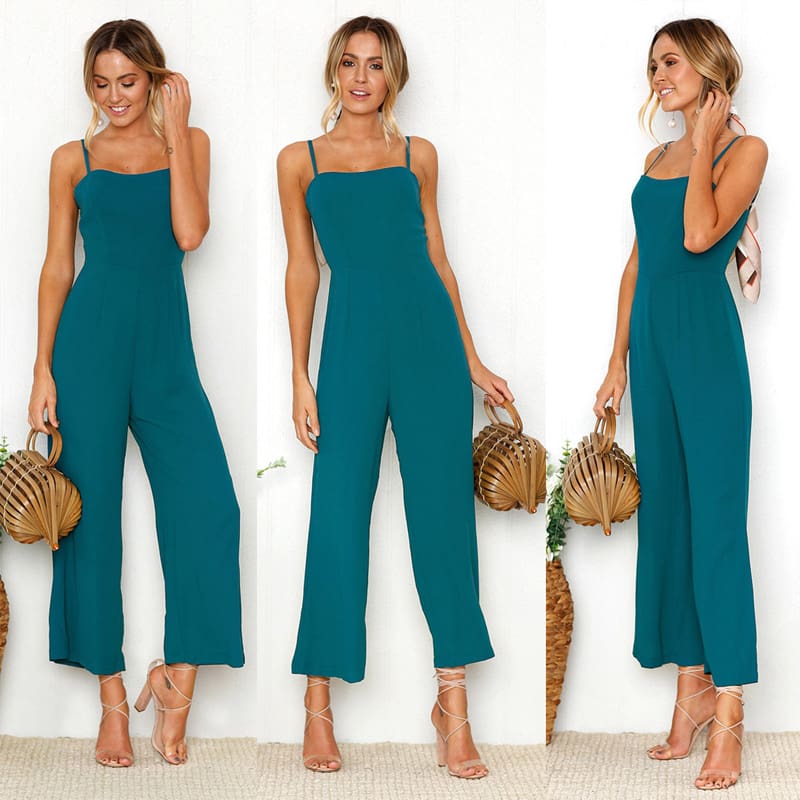 Women Casual Boho Solid Jumpsuit Fashion Ladies Sleeveless Solid Romper Summer Holiday Long Pant Trousers