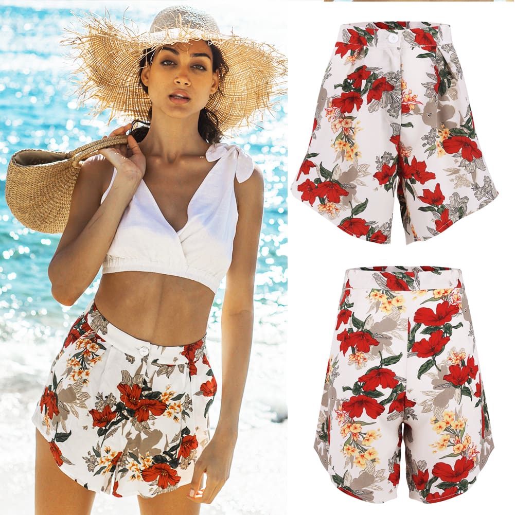 Fashion Women Floral High Waist Shorts Summer Casual Printed Ladies Beach Holiday Travel Loose Trouser New