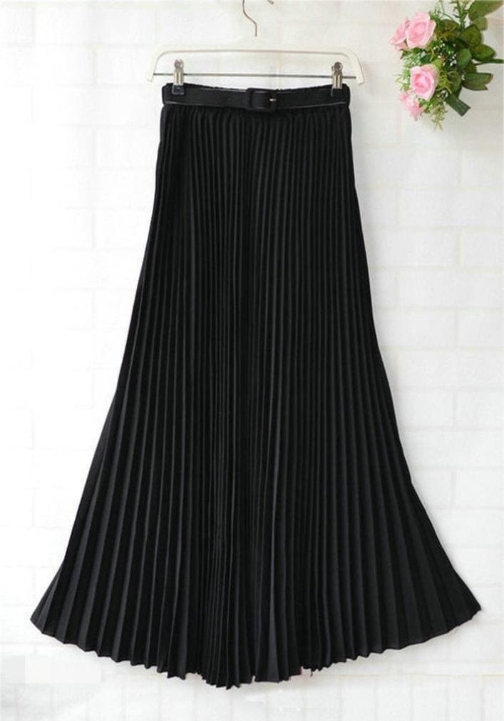 New Summer Women Ladies Elegant Long Skirt Retro Maxi Chiffon High Waist Solid Casual Pleated Beach Long Skirt Sundress