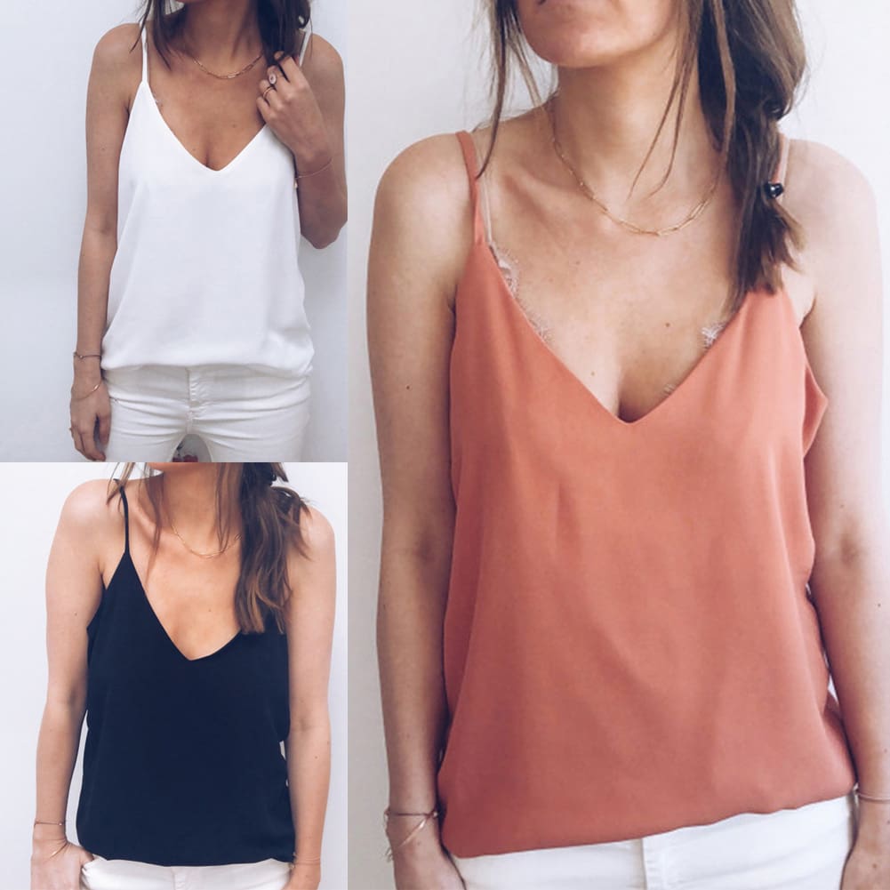 Lace Top Sleeveless V Neck Tank Loose Vest Open Back Tee Ladies Backless Daily Basic Shirt