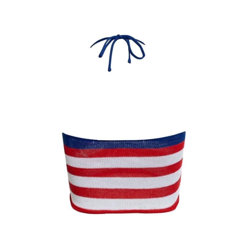 USA flag stripe women camisole Halter Knitted Streetwear Tops