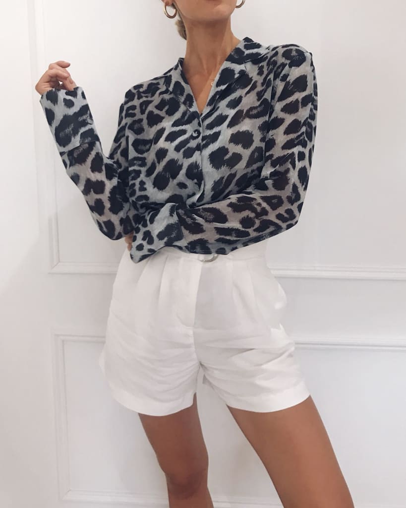 Fashion Women Elegant Leopard Printed Blouse Top New Ladies Casual Workout Loose V-Neck Long Sleeve Blouse Shirt