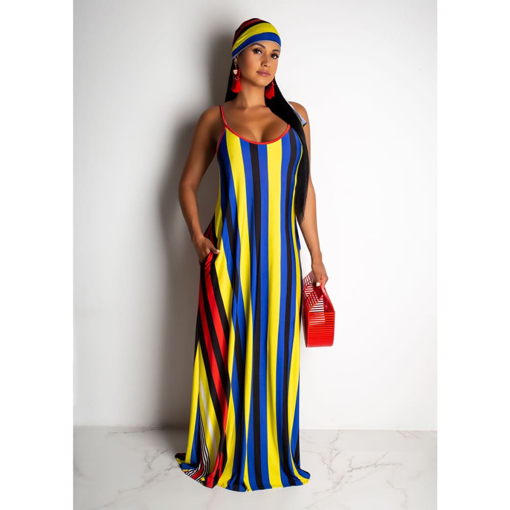 Women Maxi Boho Dress Striped Summer Casual Beach Evening Party Long Sundress Fashion Ladies Sleeveless Dresses