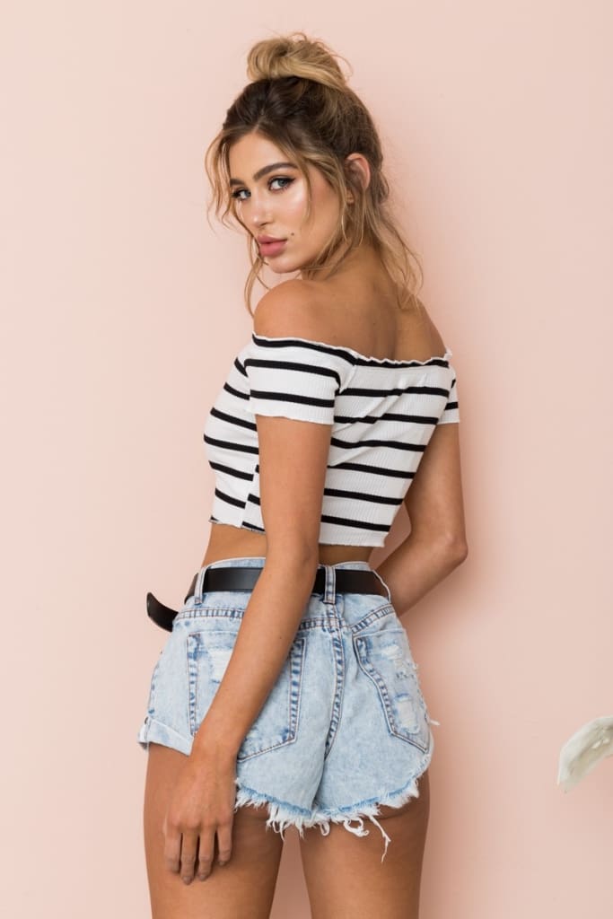 Streetwear Women Summer Casual Striped Off Shoulder Short Shirt Fashion Beach Crop Top Vest Tank