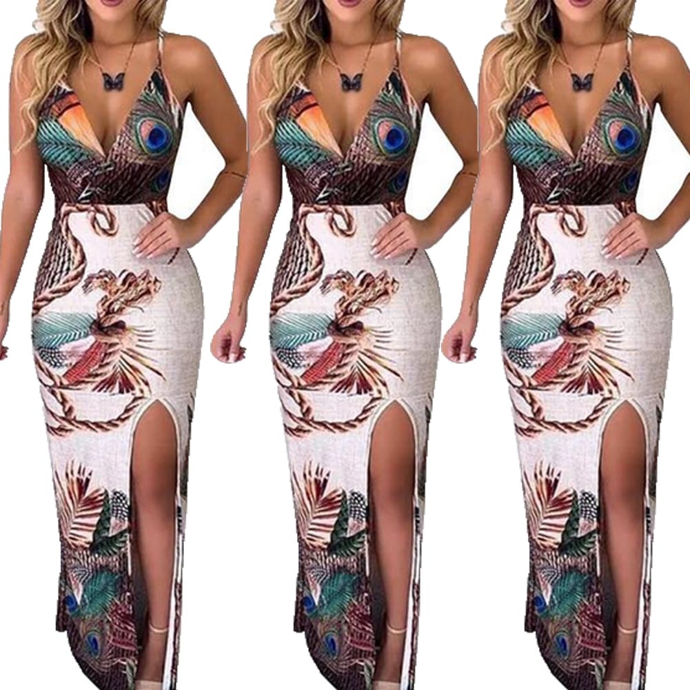 New Women Boho Floral Dress Ladies Sleeveless Bodycon Prom Evening Party Summer Beach Casual Long Sundress