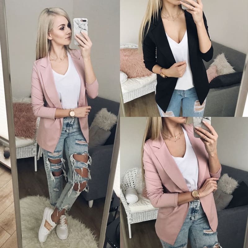 2019 Fashion Women Casual Suit Coat Business Blazer Long Sleeve Jacket Outwear Ladies Black pink Slim Blazer Coat