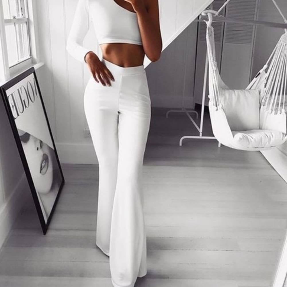 Summer Autumn Solid Elegant Female Lady Womens Palazzo Flared Wide Killer Legs Pants High Waist OL Ladies Career Long Trousers