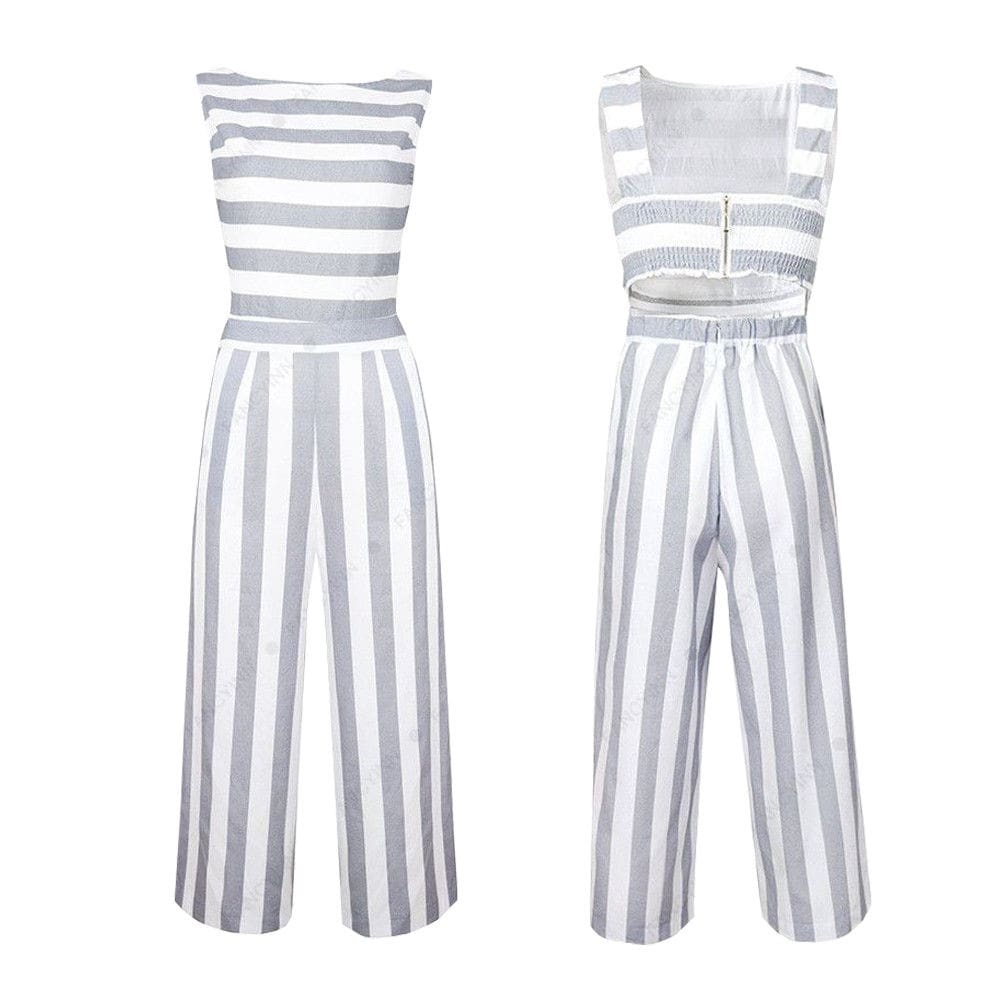 Hot Women Sleeveless Striped Wide Leg Jumpsuit Casual Clubwear Loose Wide Leg Pants Outfit Playsuit Overalls