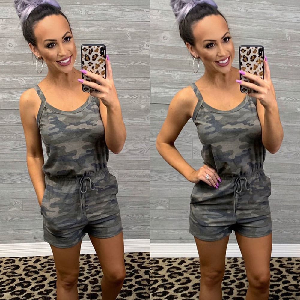 Women Casual Sleeveless Bodycon Romper Ladies Camouflage Jumpsuit Club Tights Bodysuit Short Pants Playsuit