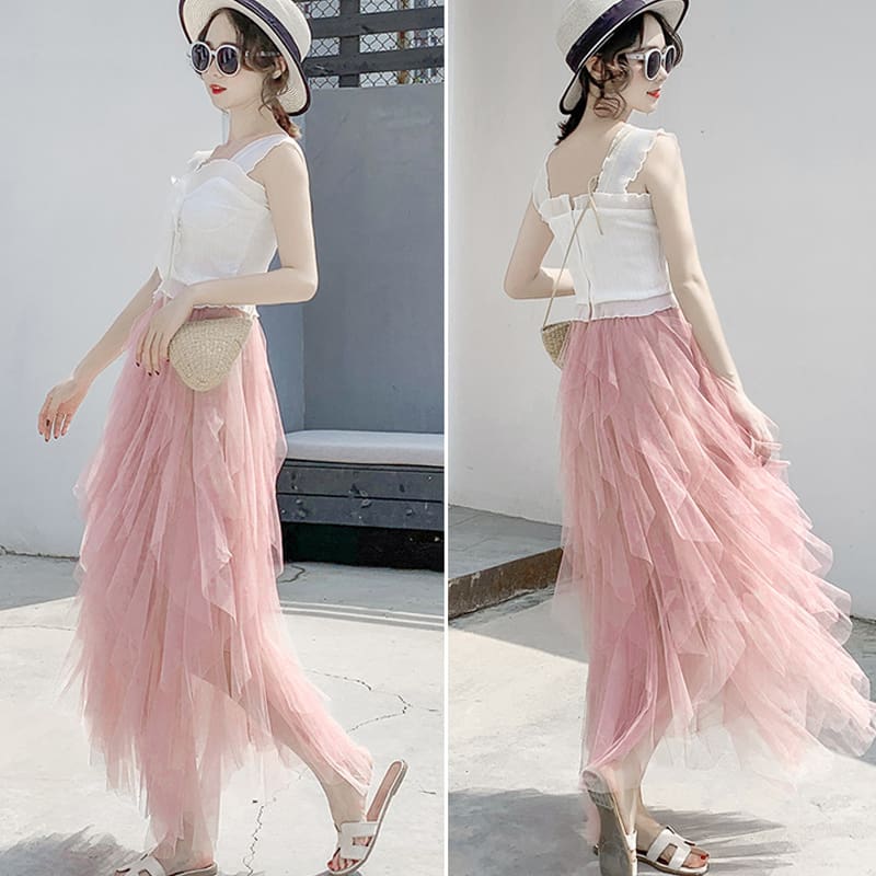 2019 Fashion Summer Women Boho Lace Tiered High Waist New Beach Long Skirt Sundress Holiday Travel Solid Casual Skirt