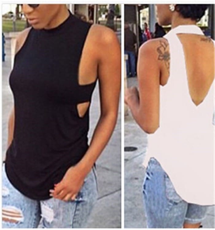 Women Ladies Backless High Neck Shirt Fashion Solid Tops Crop Tank Ladies Summer Casual Loose Blouse Tank Tops