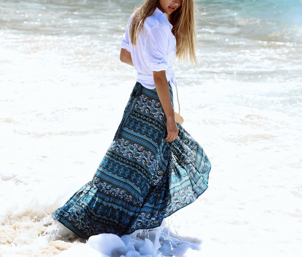 Women Ladies Casual Boho Tribal Floral Skirt Female Summer Beachwear Party Casual Long Maxi Skirt Sundress