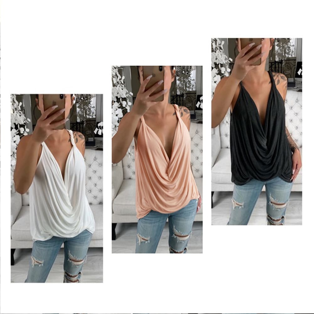 New Women Casual Strap Sheer Sleeveless Solid Tank Top Summer Ladies V-neck Loose Camisole Crop Tank Tops Vest Shirt