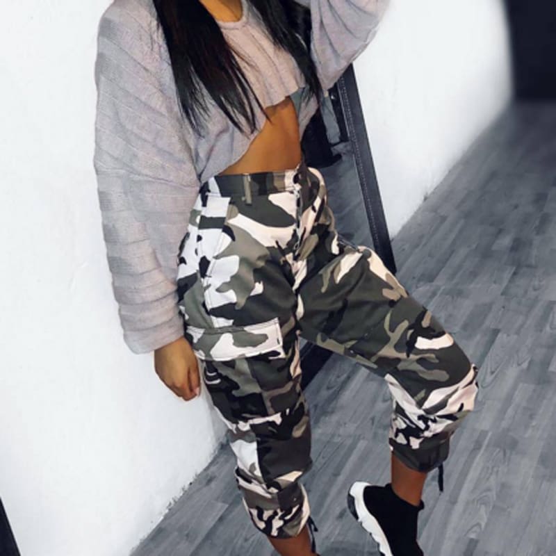 Women Camo Cargo Trousers Ladies Casual Military Army Combat Camouflage Pants Hip Hop Rock Trousers Jeans