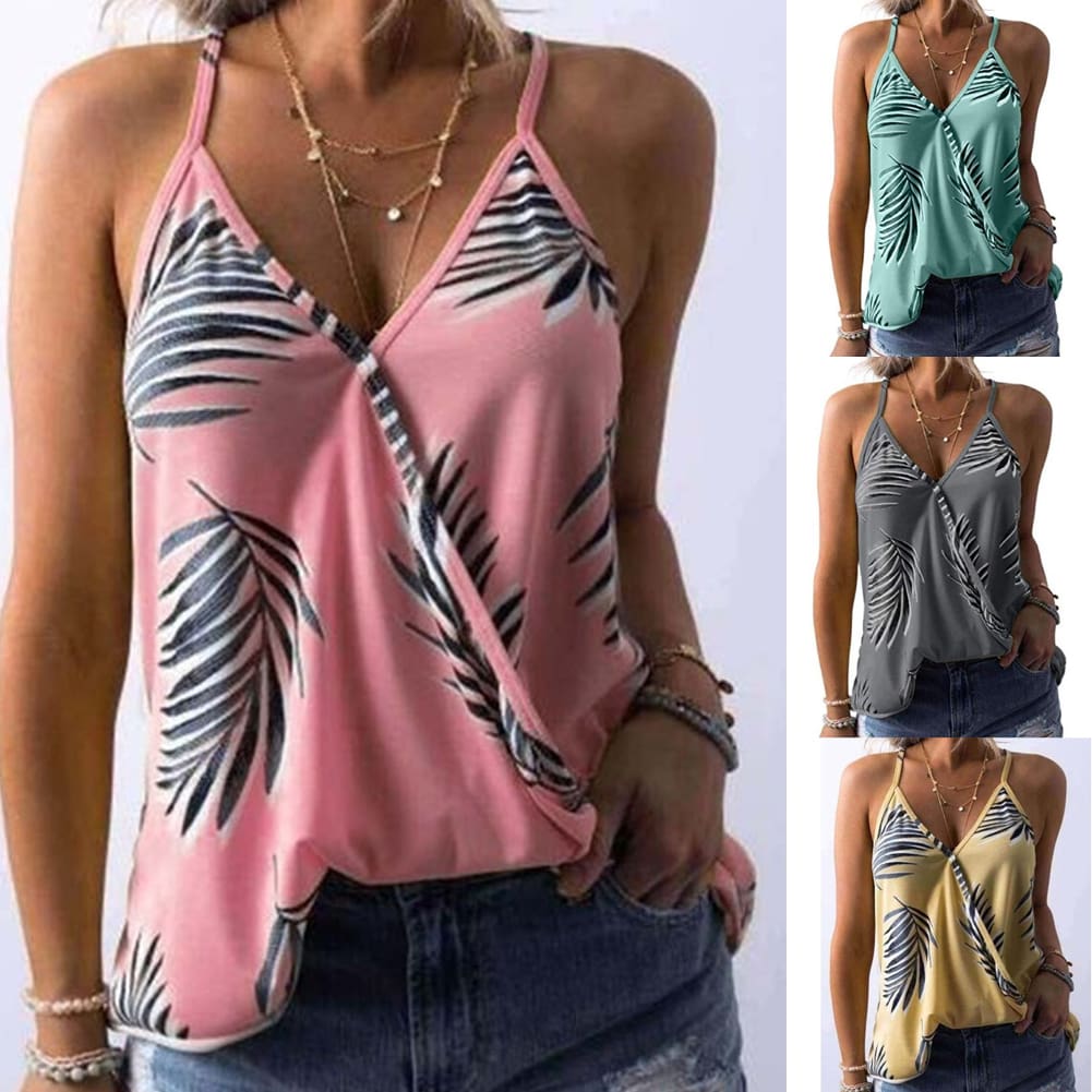 Women Boho Vest Sleeveless Loose Camisole V-Neck Tank Tops New Ladies Summer Beach Casual Print Blouse Tops