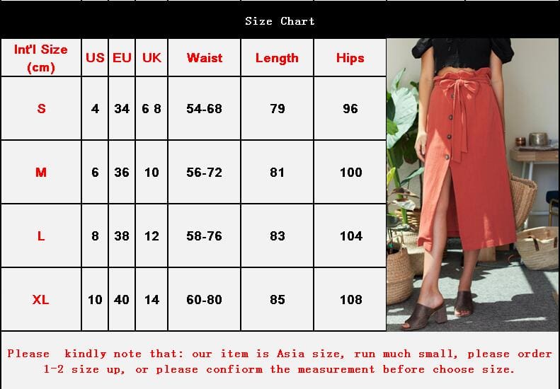 Womens Boho Elastic High Waist Front Slit Skirt Maxi Button Bandage Casual Solid Color Skirt Fashion Summer Clothes