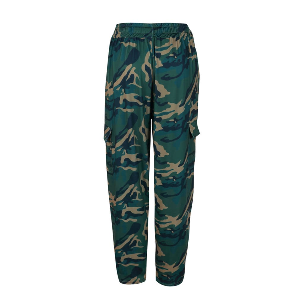 Womens Camo Elastic Cargo Trousers Casual Loose Pants Fashion Ladies Military Army Combat Camouflage Pants New