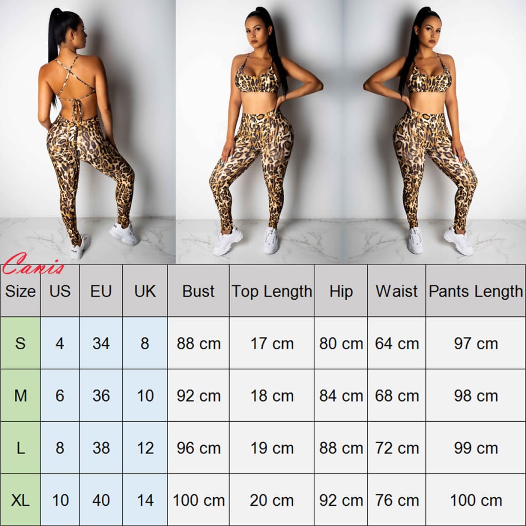 2PCS Women Sexy Leopard Sport Suit Backless Vest Bra Tops + Stretchy Legging Pants Leopard Tracksuit Hot