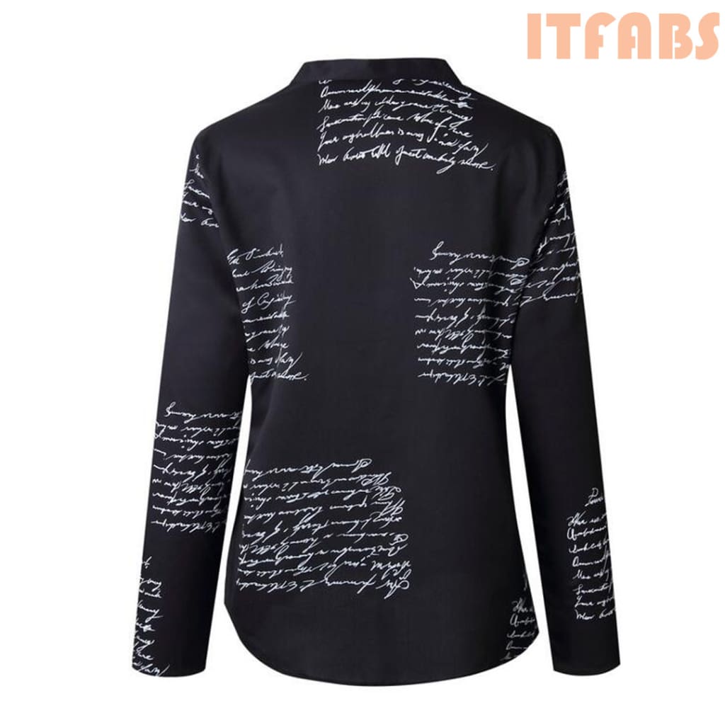 Women Long Sleeve V-neck Button Letter Print Shirt New Fashion OL Ladies Casual Long Sleeve Shirt 2 Colors