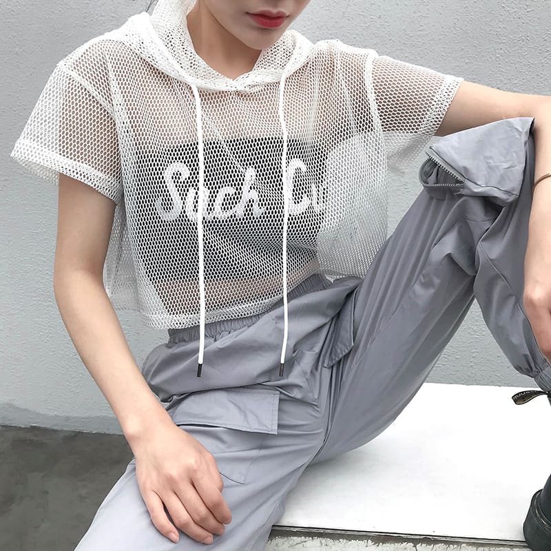 Summer Women Ladies Hollow Mesh Net Shirt Short Sleeve Tee Tops Beach Casual Transparent Blouse Clubwear Outdoor