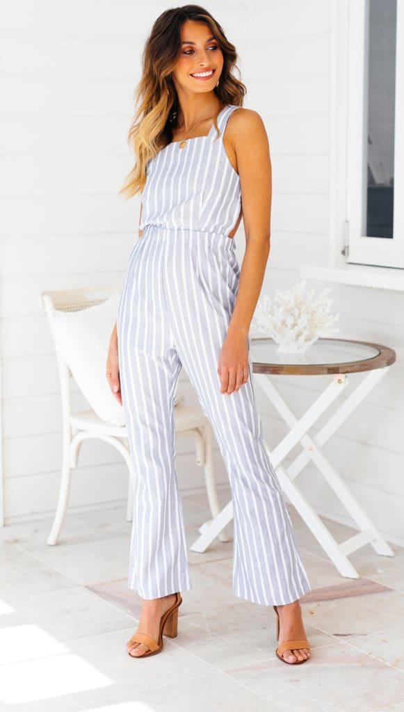 Ladies Women Summer Striped Bodycon Jumpsuit Sleeveless Clubwear Wide Leg Backless Pant Summer Outfits V-neck Long Trousers