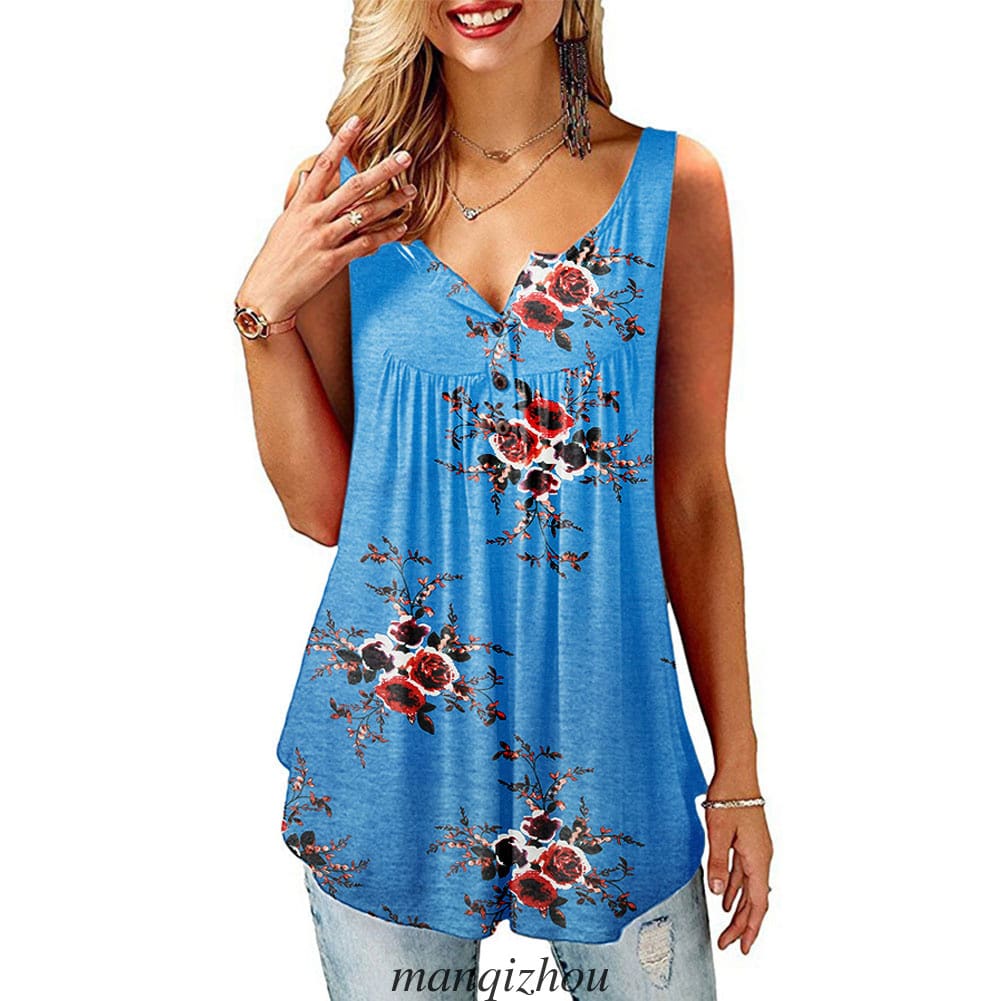 Women Floral Print Vest Shirt Ladies Loose Summer Sleeveless Tank Tops Blouse Casual Loose Tops Shirt Tee Cami