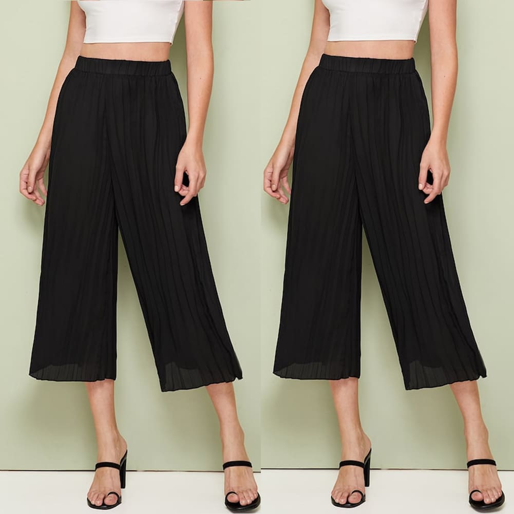 Women Chiffon Elegant High Rise Piped Palazzo Pants Ladies Summer Casual Wide Leg Harem Loose Long Trousers