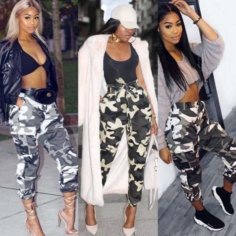 Women Camo Cargo Trousers Ladies Casual Military Army Combat Camouflage Pants Hip Hop Rock Trousers Jeans