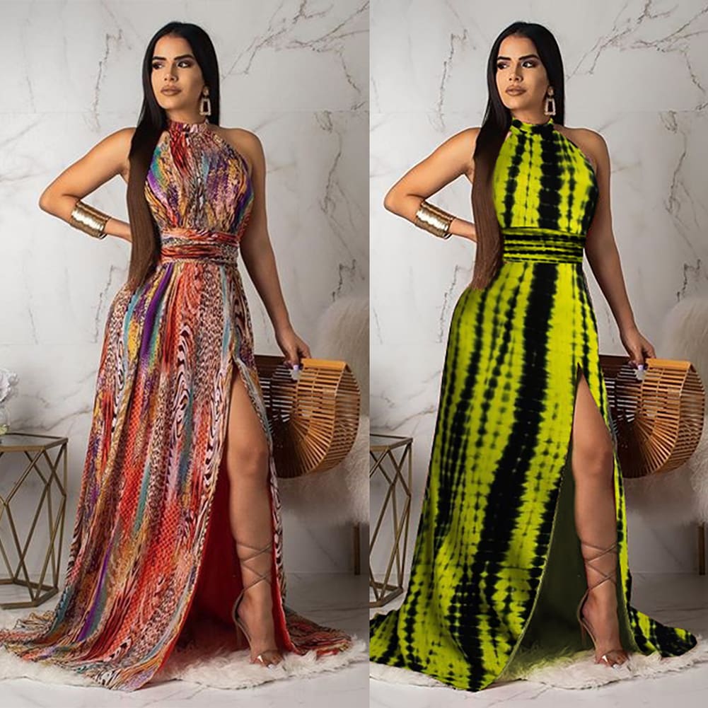 Boho Women Maxi Dress Ladies Casual Sleeveless Halter Neck Floral Fashion Summer Beach Party Long Sundress