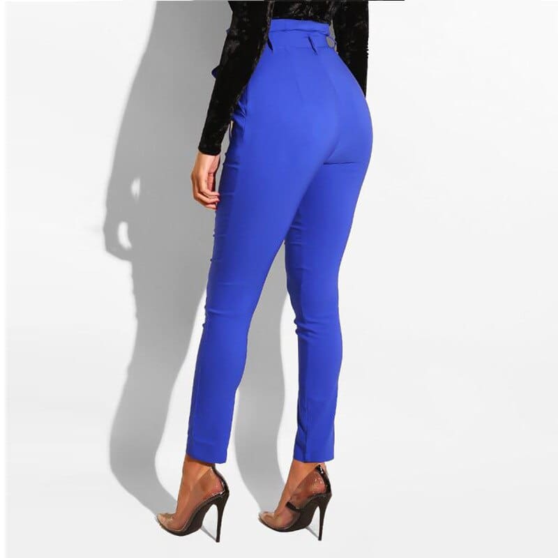 Women High Waist Pants with Waist Belt Elegant Casual Fashion Trousers