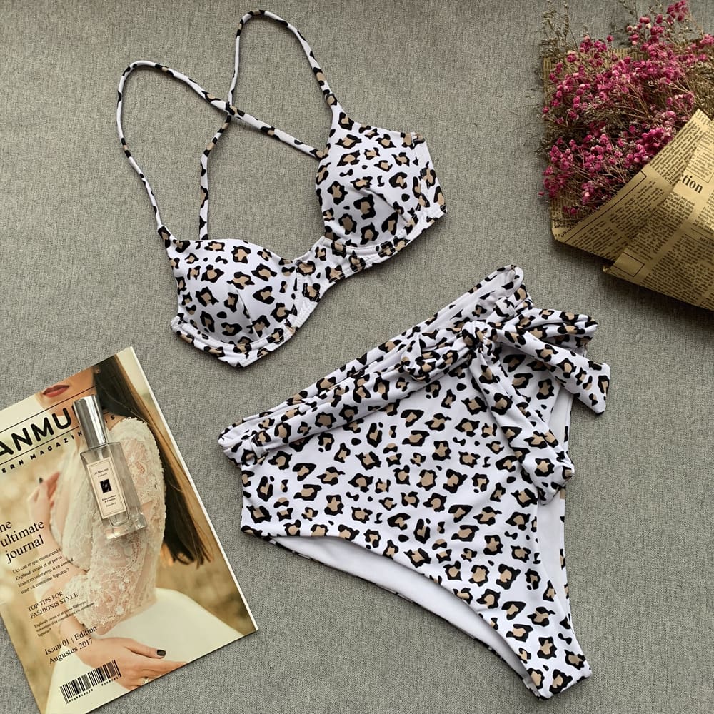 Hot Bikinis Swimwear Women Bathing Suit High Waist Padded Bikini Female Swimsuit Beachwear Strap Leopard Biquini Set