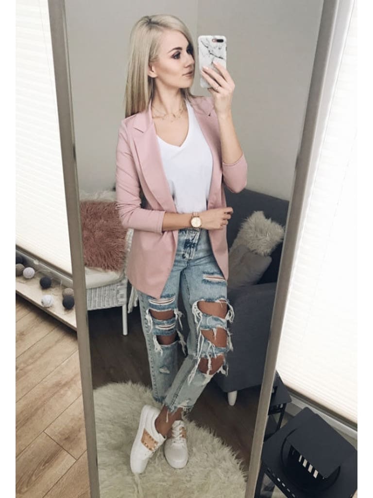 2019 Fashion Women Casual Suit Coat Business Blazer Long Sleeve Jacket Outwear Ladies Black pink Slim Blazer Coat