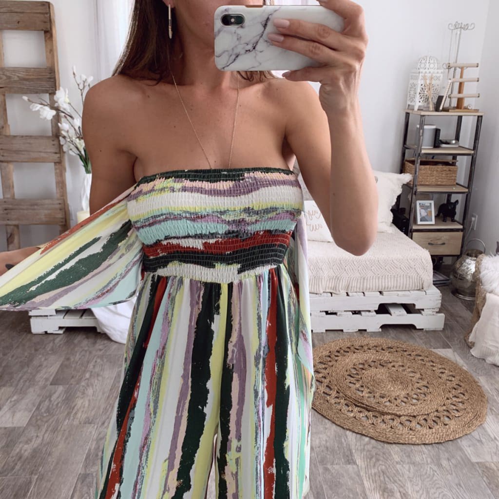 Fashion Women Sleeveless Loose Wide Leg Jumpsuit Overalls Summer Holiday Stripes Bandeau Casual Trousers Romper