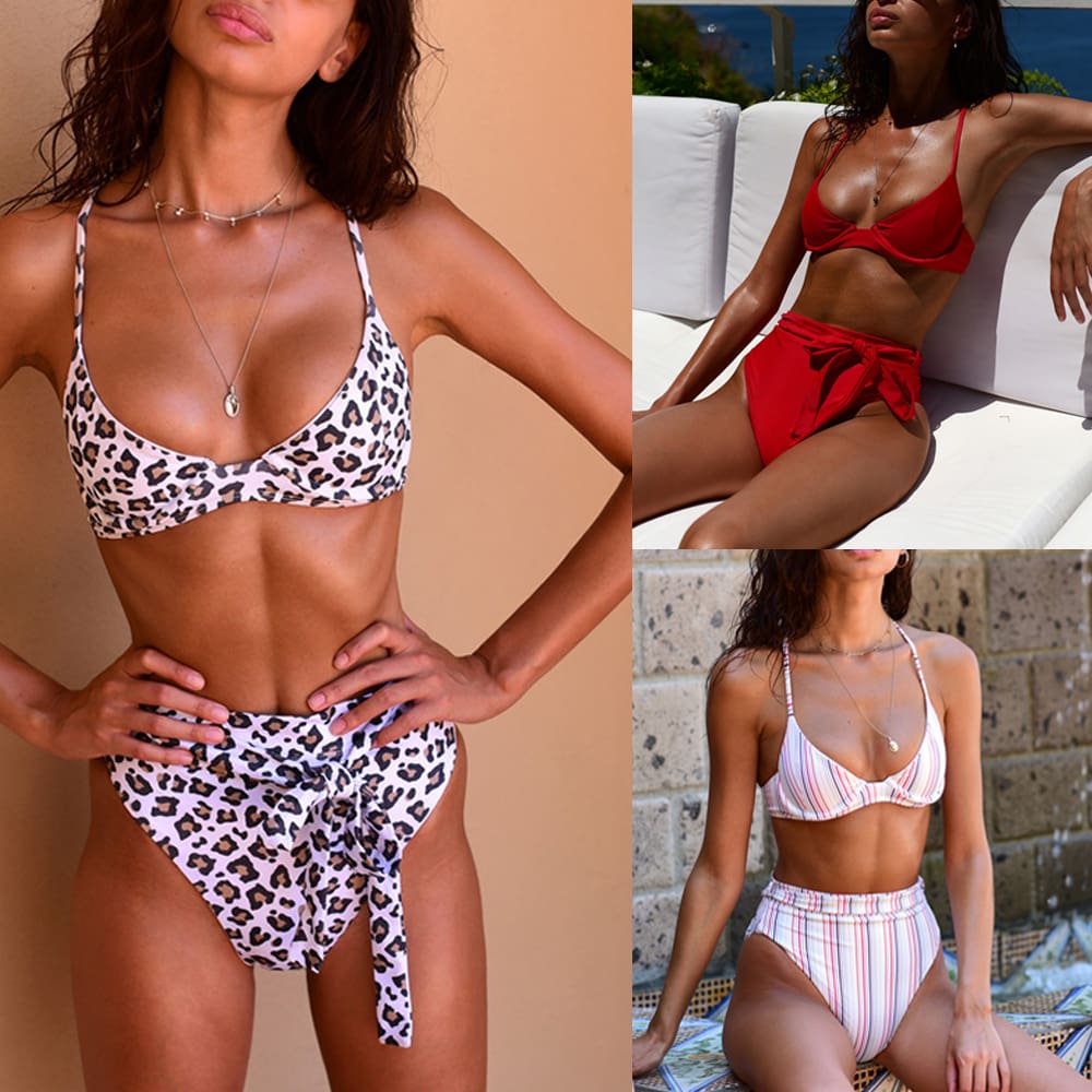 Hot Bikinis Swimwear Women Bathing Suit High Waist Padded Bikini Female Swimsuit Beachwear Strap Leopard Biquini Set