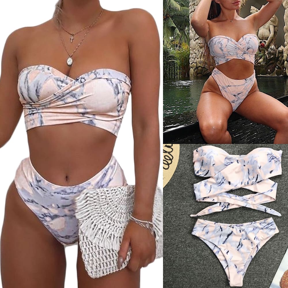 Bikini Set Push-up Bra High Waist Strapless Swimsuit Swimwear Beachwear