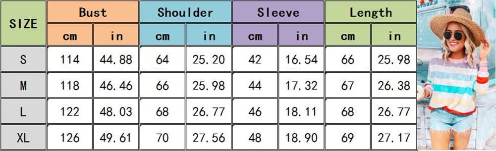 New Fashion Women Pre-fall Long Sleeve Crew Neck Rainbow Striped Shirt Casual Ladies Loose Tops T-Shirt Women Clothes