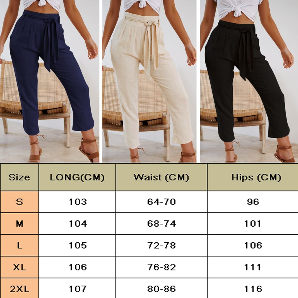 Ladies Women Plain Trouser Casual Summer Holiday Pants 2019 New Fashion Women Tie Up High Waist Slim Bottoms