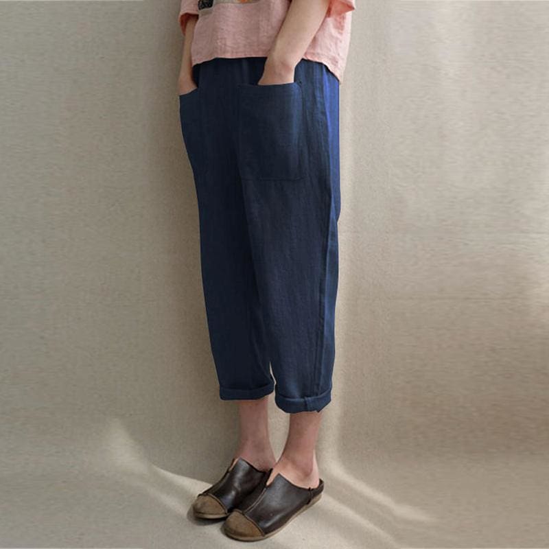 New Women Ladies Casual Loose High Waist Long Pants Linen Cotton Elastic Trouser Female Summer Casual Loose Trouser