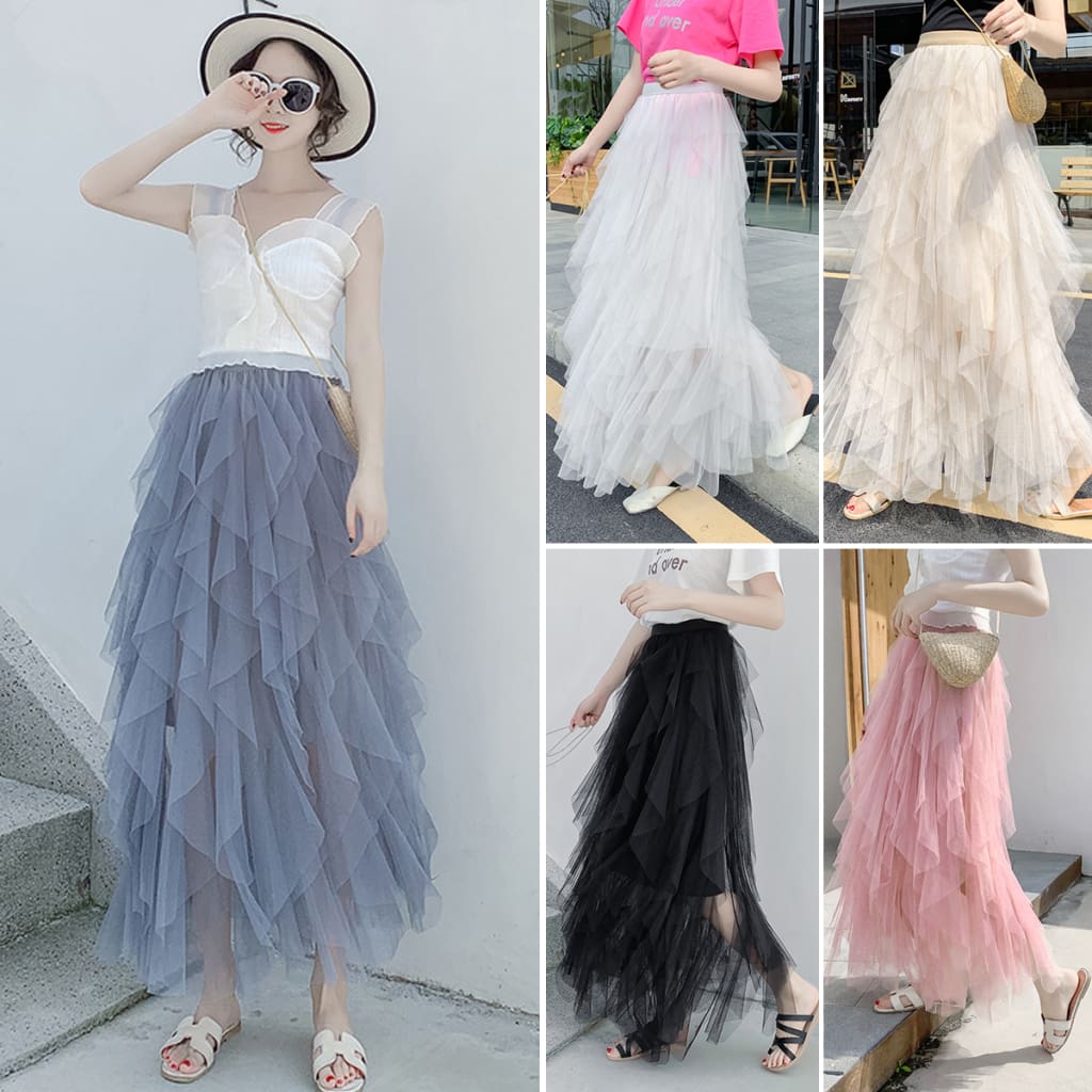 2019 Fashion Summer Women Boho Lace Tiered High Waist New Beach Long Skirt Sundress Holiday Travel Solid Casual Skirt