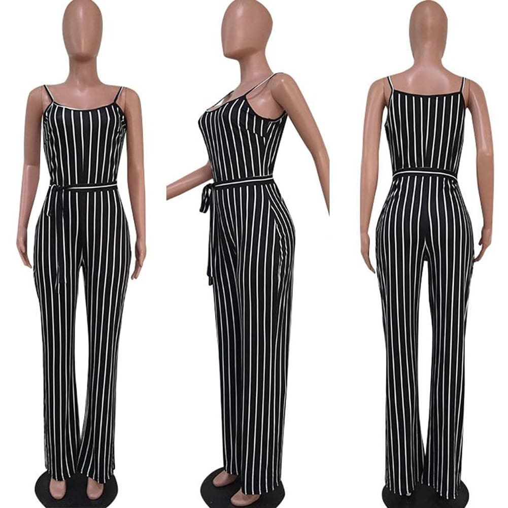 Hot Women Ladies Clubwear V-Neck Striped Playsuit Sexy Bodycon Party Jumpsuit Romper Summer Beach Casual Long Trousers