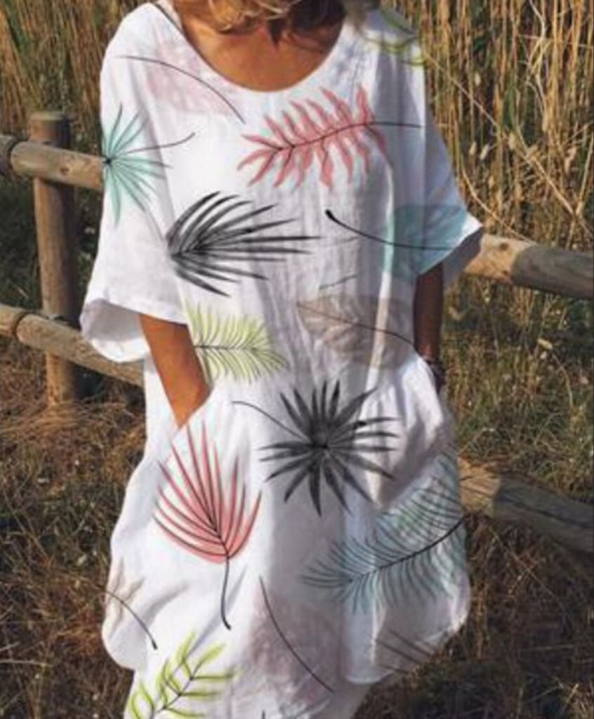 Women Boho Maxi Beach Dress Ladies Fashion Loose Half-Sleeve Summer Casual Loose Long Sundress Plus Size