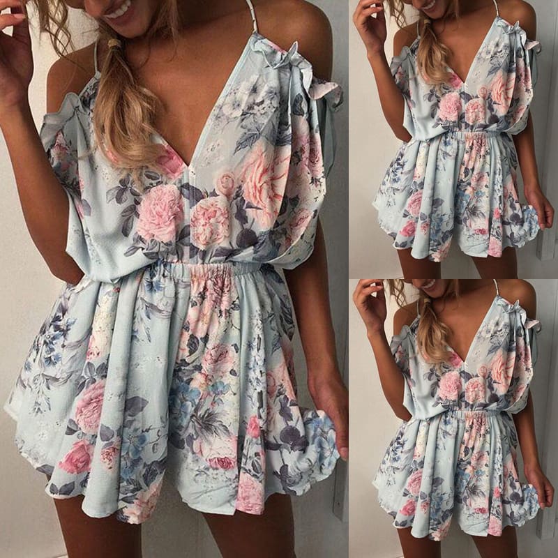 New Women Ladies Boho Floral Off Shoulder Clubwear Summer Playsuit Bodycon Backless Party Fashion Jumpsuit Romper Trousers