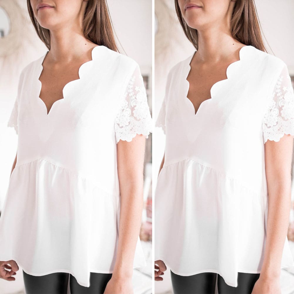 Fashion Women Summer Lace Short Sleeve Vest Tank Tops 2019 New Female Casual Loose V-Neck Beach Blouse Shirts