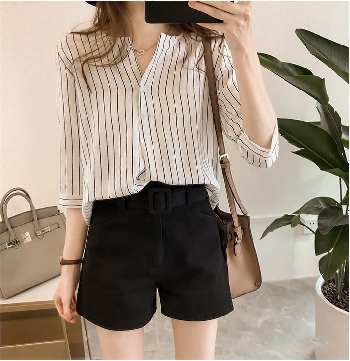 Fashion Women Summer Stripe Long Sleeve Shirt OL Ladies Loose Button Casual Blouse Tops Plus Size Women Clothes