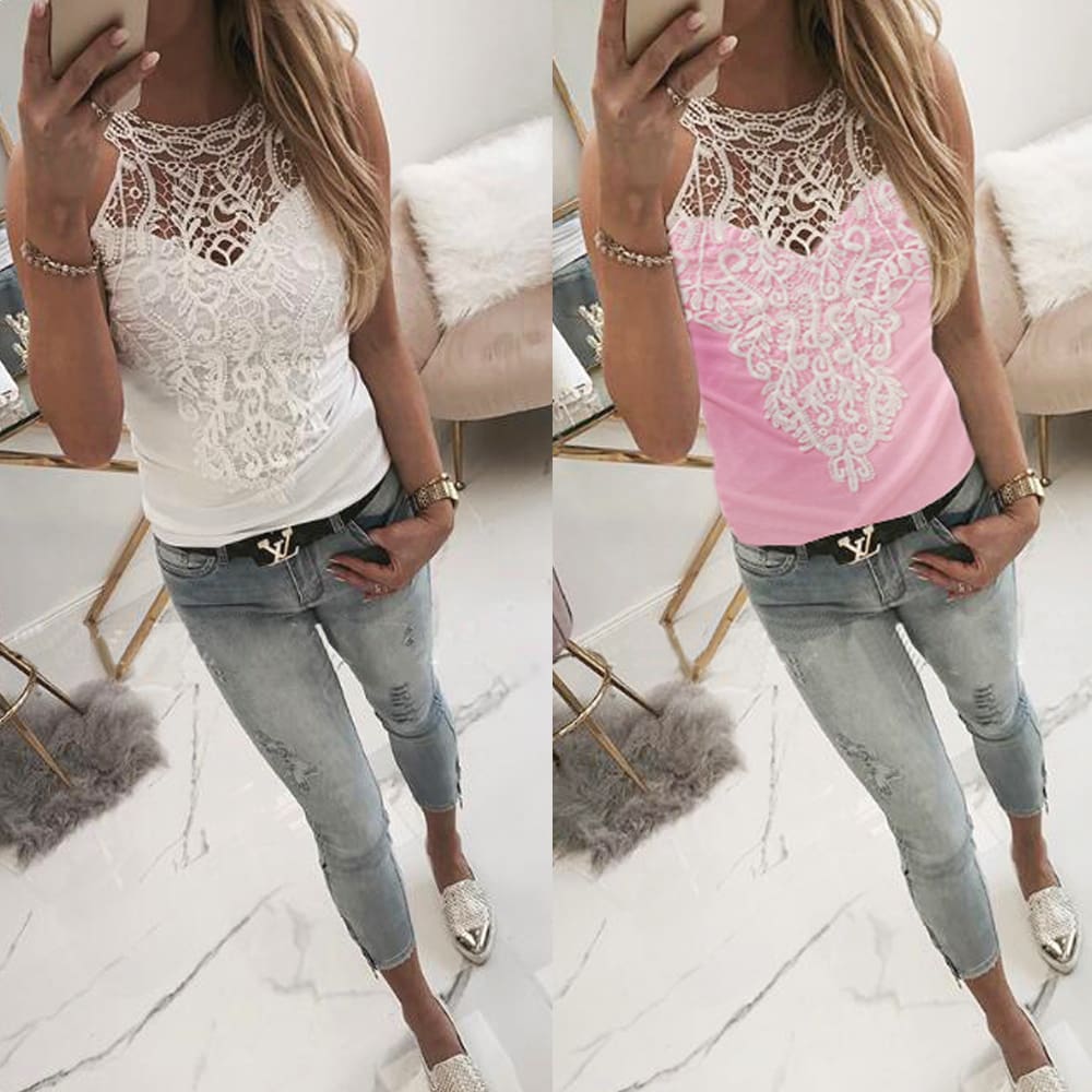 Lace Tank Top Vest Blouse Sleeveless Fashion Solid Beach Crop Top Shirt Cami Top