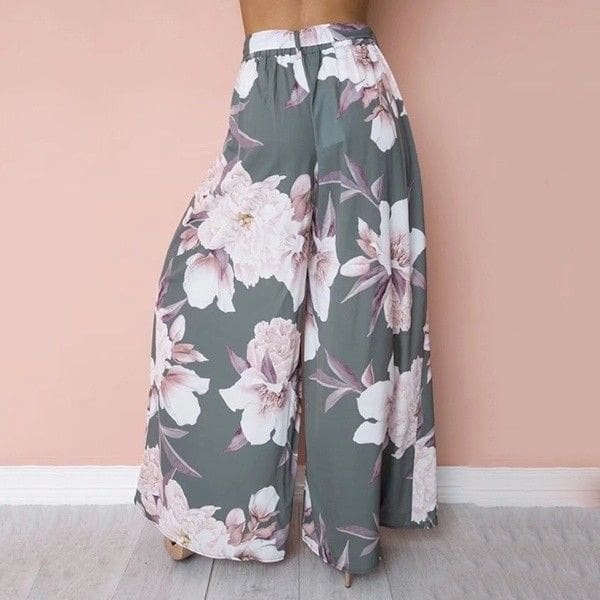 Fashion Women Boho Floral High Waist Long Pants Palazzo Baggy Wide Leg Ladies Summer Loose Casual Trousers