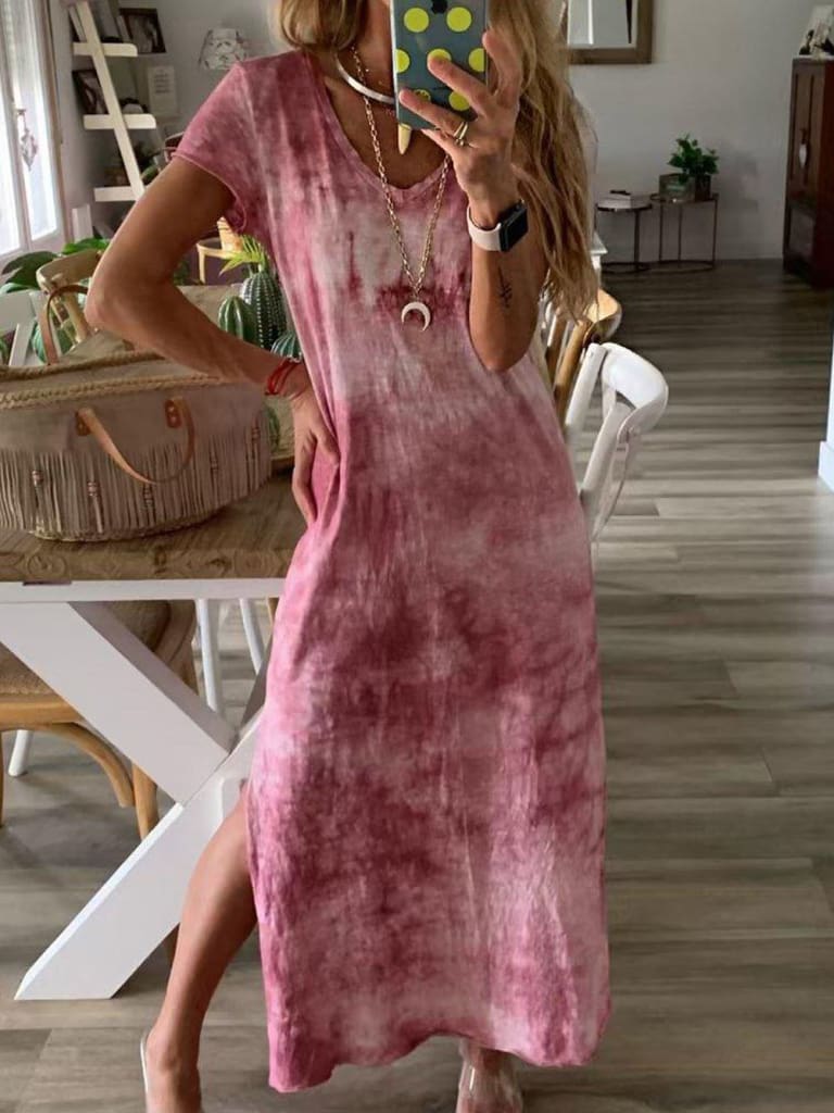 Women Ladies Short Sleeve Bohemia Long Maxi Dress Fashion Summer Beach Party Casual Long Loose Holiday Sundress