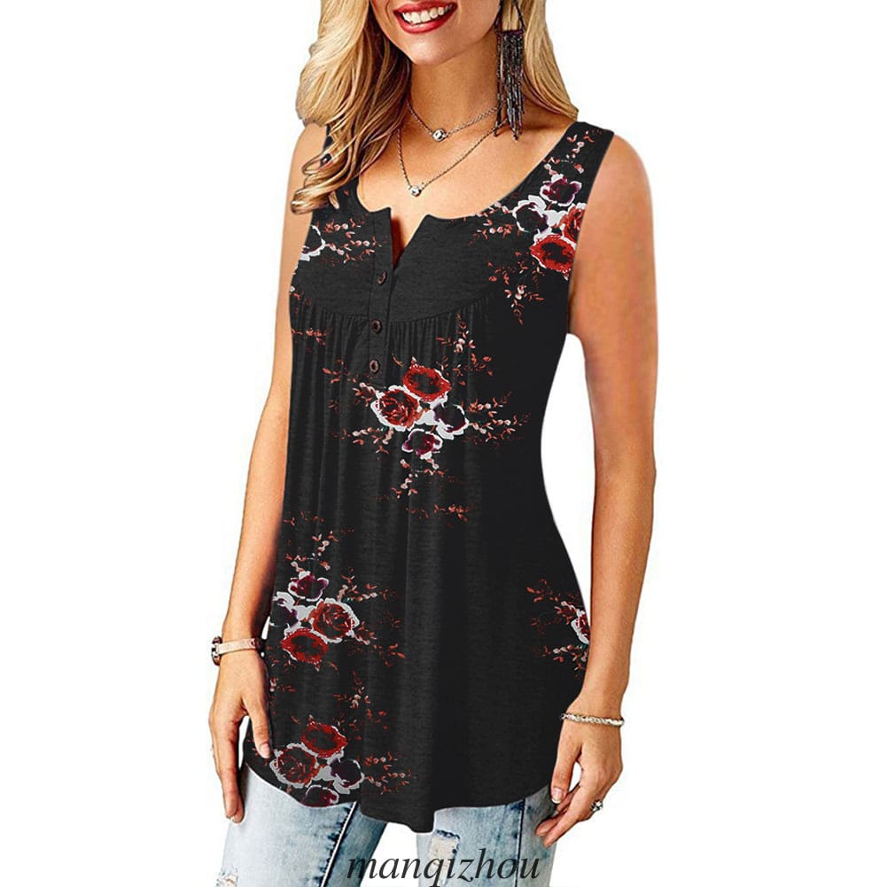 Women Floral Print Vest Shirt Ladies Loose Summer Sleeveless Tank Tops Blouse Casual Loose Tops Shirt Tee Cami