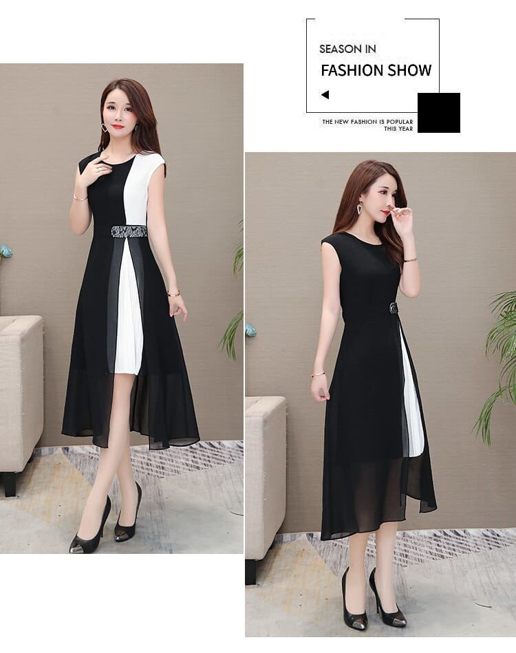 Womens Chiffon Dress - Open Side Split Dot Ladies Plus Size Dress