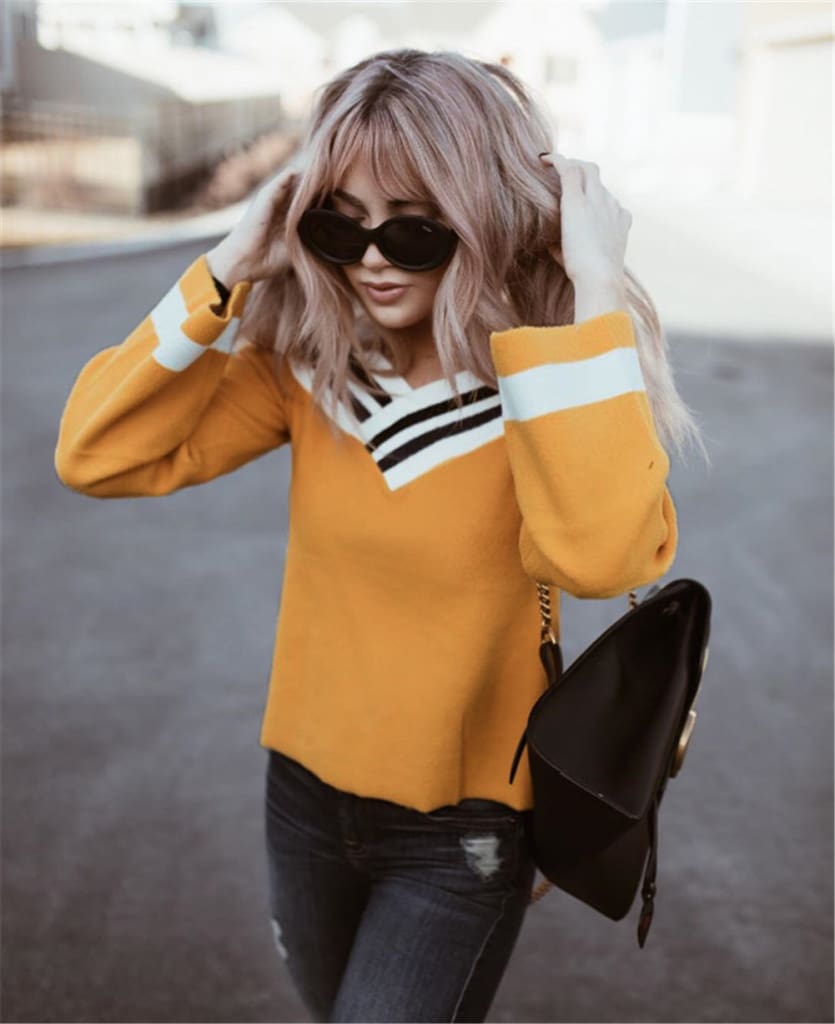 New Womens Autumn Off Shoulder Long Sleeve Pullover Casual Tops V Neck Loose Lady Jumper Shirt Top Sweatshirt